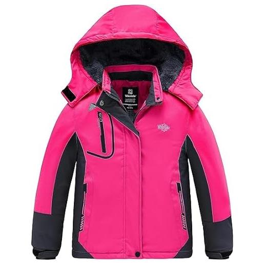 Wantdo giacca da sci montagna invernale parka da neve caldo con cappuccio cappotto da snowboard giubbotto impermeabile bambina verde grigio 152-158