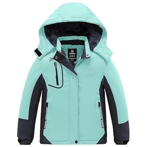 Wantdo giacca da sci montagna invernale parka da neve caldo con cappuccio cappotto da snowboard giubbotto impermeabile bambina nero 128-134
