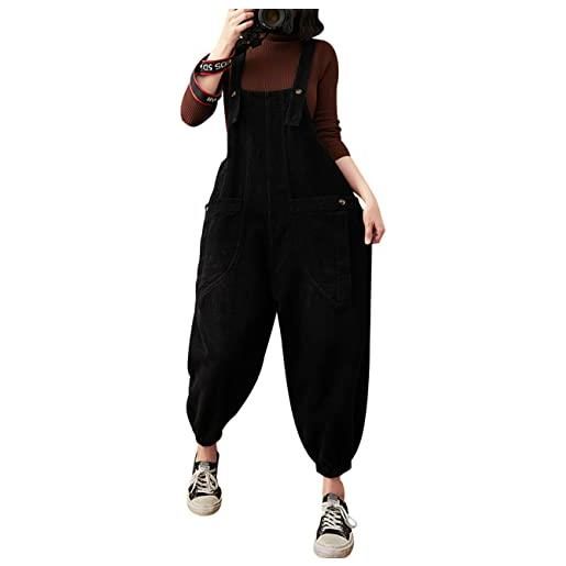 Bigassets donna salopette di velluto a coste casuale tute larghe con tasche orange l