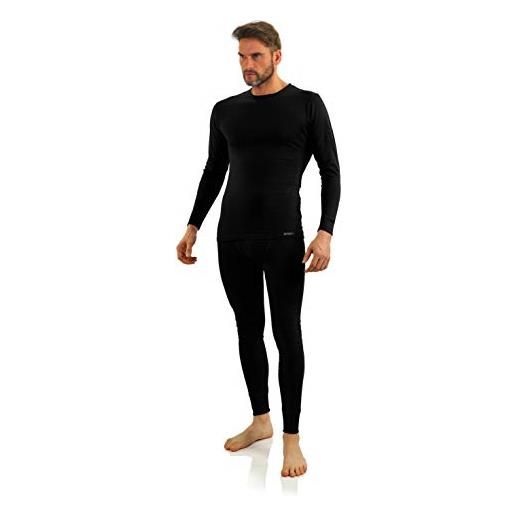 sesto senso biancheria intima uomo cotone set termica funzionale maglia maniche lunghe pantaloni lunghi (xl, nero)
