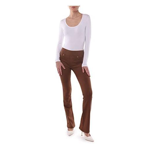 MAMAJEANS amalfi - jeans pull on donna bootcut, jeans senza bottoni elasticizzato a vita alta, zampa di elefante - made in italy (xl - 48, cioccolato)
