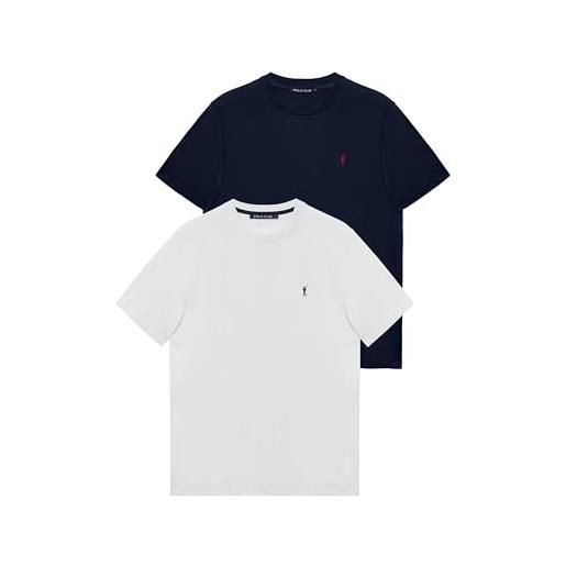 Polo Club confezione da 2 t-shirt uomo manica corta bianca e blu scuro - magliette cotone 100%
