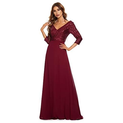 Ever-Pretty abito da cerimonia elegante manica lunga scollo a v con paillettes linea ad a chiffon donna 00751 orchidea 42