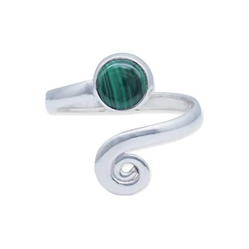 mantraroma anello argento 925 con pietre preziose misura regolabile malachite pietra verde argento sterling da donna in vero argento (mrv-102-10)