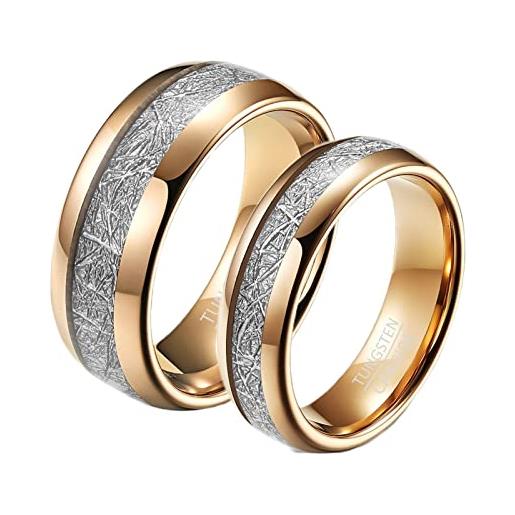 ANAZOZ anello tungsteno coppia, fedi coppia incisione anello di coppia 6/8mm oro rosa anello con rotondo misura donna 14(54mm) + uomo 20(60mm)