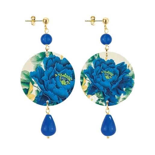 In lebole collezione the circle piccoli fiore blu fondo chiaro orecchini da donna in ottone pietra blu