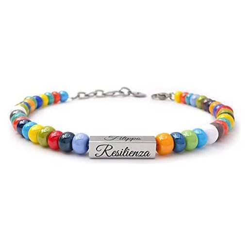 ALMENDRA bracciale da uomo personalizzato con incisione perle braccialetto colorato moda regolabile perline palline pietre ragazzo personalizzabile regalo nome inciso scritta (vetro multicolore)