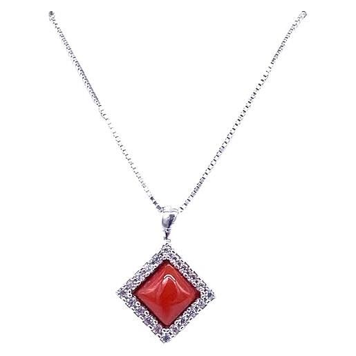 sicilia bedda - gioielli in corallo rosso del mediterraneo - argento 925 - prodotto realizzato a mano (ciondolo quadrato)