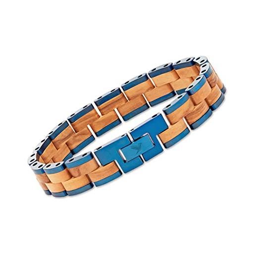 Woodstar (blue spider) bracciale da uomo in acciaio e legno, gioielli moda maschile, braccialetto regolabile blu giallo b20-009