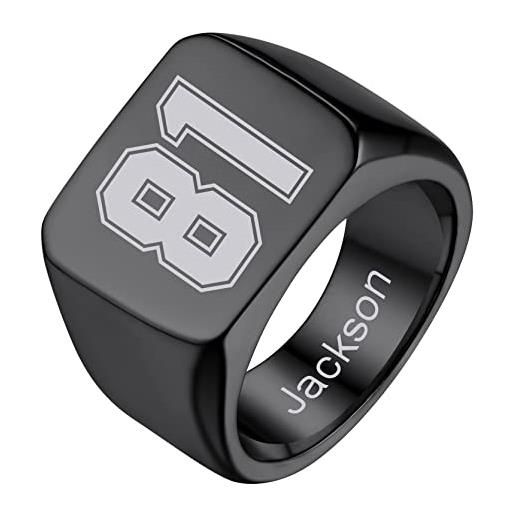 GOLDCHIC JEWELRY anello nero uomo anello quadrato nero personalizzato con numero per uomo, taglia 25 anello a fascia grande con mignolo semplice per atleta anello sportivo