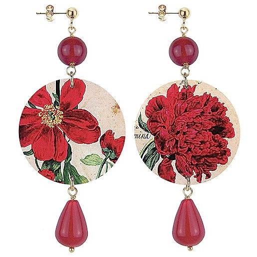 IN LEBOLE collezione the circle fiore rosso orecchini da donna in ottone pietra rubino