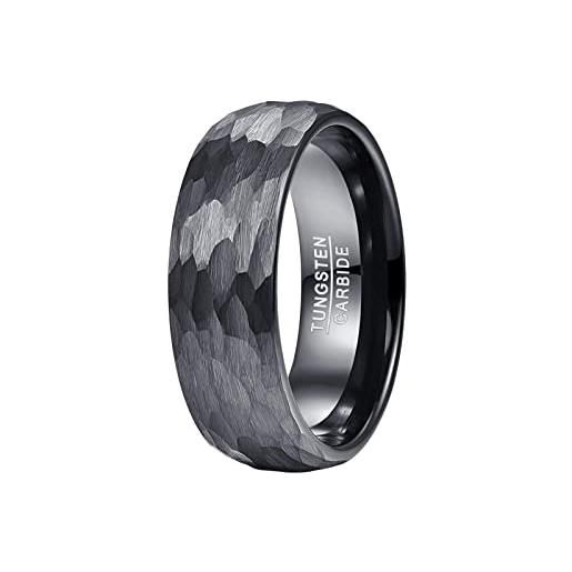 VAKKI 8mm carburo di tungsteno uomo anello nero martellato anello nero matt tungsteno anello dimensione 60(19.1)