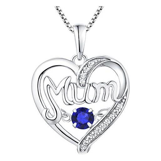 YL collana mamma argento 925 con settembre pietra portafortuna spinello blu pietra del battito cardiaco ciondolo cuore per donna madre, 45-48 cm