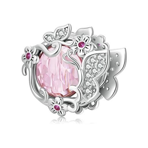 YOAME charms a forma di farfalla adatti per bracciali pandora 925 sterling silver flower pink zircon ciondoli gioielli fai da te regalo per donna e ragazze