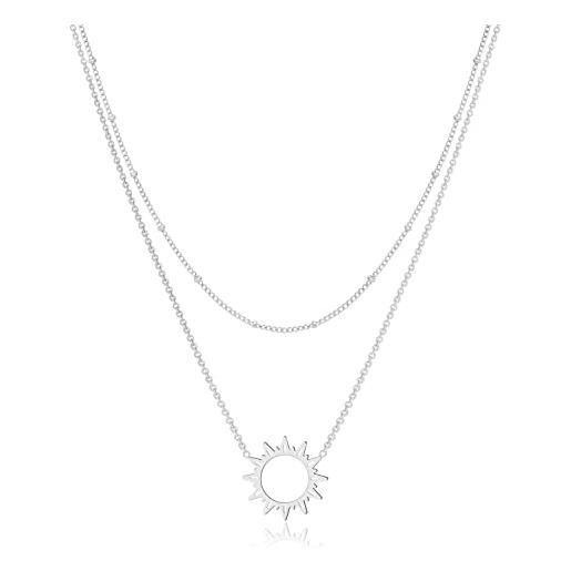KristLand 18k oro placcato acciaio al titanio donne collana stile semplice pendente forma del sole cerchio gioielli da donna sole sonne collana doppio strato silber
