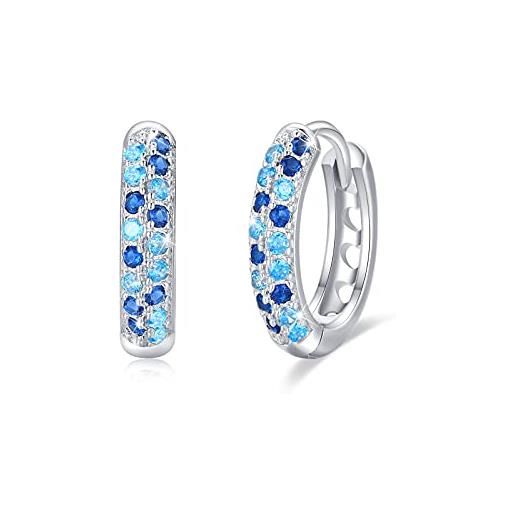 CUOKA MIRACLE orecchini a cerchio in argento sterling 925 con zirconi cubici blu/rosa, orecchini cerchio piccoli 13mm per ragazze donne (blu)
