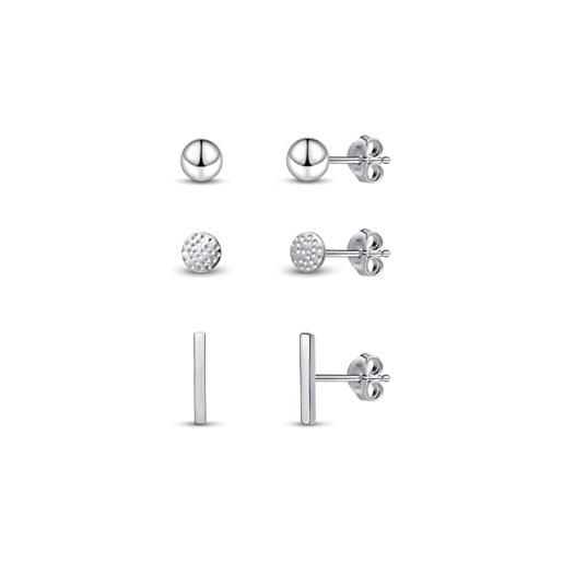 Amberta set di orecchini minimal da donna in argento sterling 925: barretta arrotondata, cerchietto martellato e linea