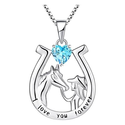 YL collana a ferro di cavallo in argento 925 con marzo pietra portafortuna acquamarina gioielli con ciondolo a forma di cavallo per donna fidanzata