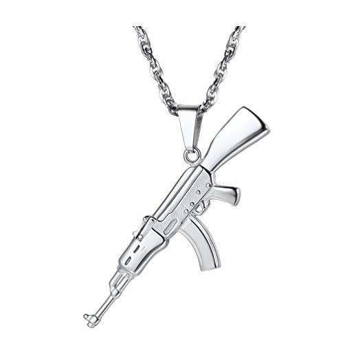 PROSTEEL collana pendente uomo ciondolo di fucile ak47, acciaio inossidabile, catena regolabile, hip hop punk, argento, ak47 fucile automatico, confezione regalo