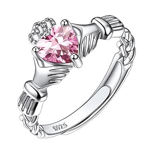 Suplight anello claddagh anello donna argento 925 regolabile pietra cuore anello argento donna regolabile opale anello solitario ottobre fede matrimonio sposa
