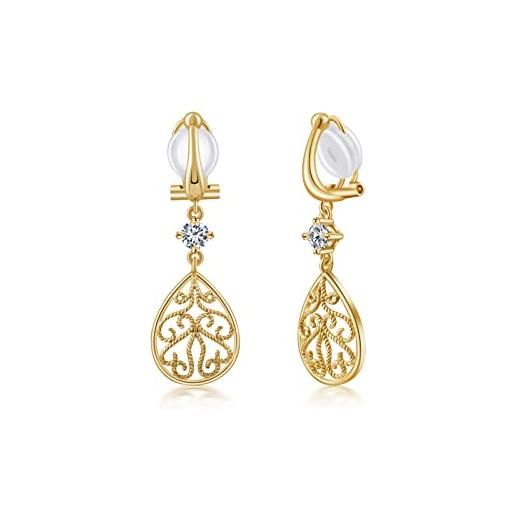 PHNIBIRD orecchini clip donna d'oro argento 925 con zircone orecchini pendenti lunghi orecchini senza buco regalo donna