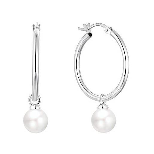 JO WISDOM orecchini a cerchio di perle in argento 925 donna con 8mm perle con placcato oro bianco, orecchini da sposa, gioielli per le donne