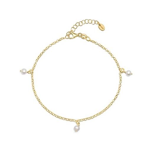Amberta cavigliera con perline da donna in argento sterling 925: 4-5 mm cavigliera placcata oro e perle 25 cm