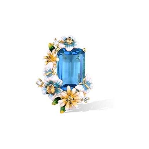 Santuzza ciondolo a forma di fiore in argento sterling 925 con zirconia cubica in vetro blu e smalto fiore mazzo farfalla pendenti floreali per le donne, metallo, zirconia cubica