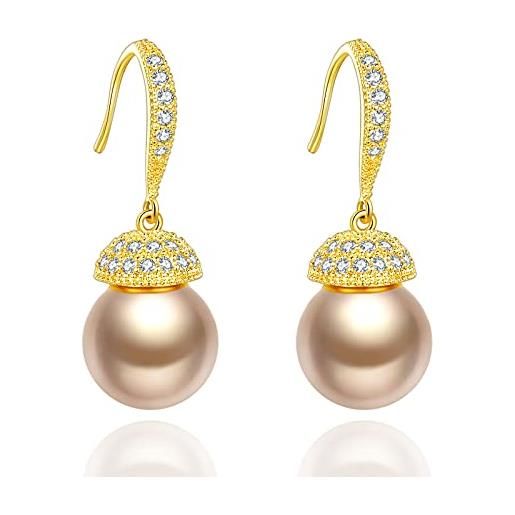 VONSSY eleganti orecchini pendenti con perle in argento sterling 925, senza nichel, leggeri, comodi da indossare tutti i giorni, cerchio a leva