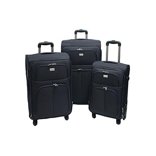 ORMI trolley valigia set valigie semirigide set bagagli in tessuto super leggeri 4 ruote piroettanti trolley piccolo adatto per cabina con compagnie lowcost art. 214 (nero)