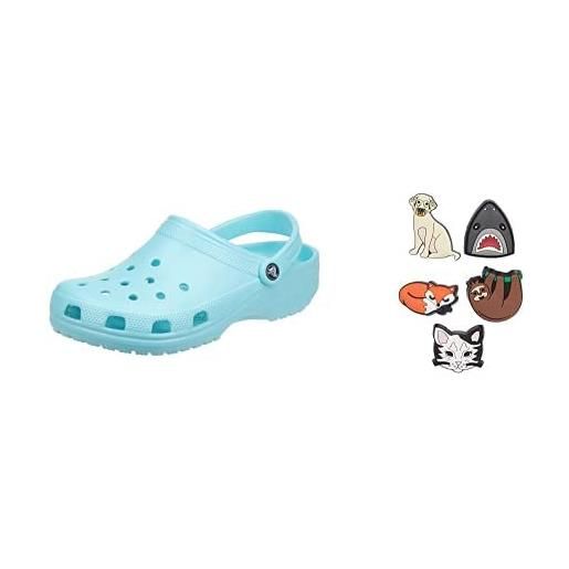 Crocs classic, zoccoli unisex - adulto, blu (ice blue), 33/34 eu + shoe charm 5-pack, decorazione di scarpe, animal lover