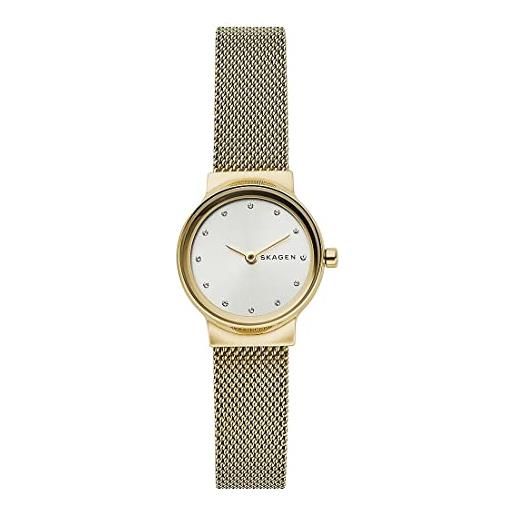 Skagen freja orologio per donna, movimento al quarzo con cinturino in acciaio inossidabile o in pelle, tono oro e bianco, 26mm