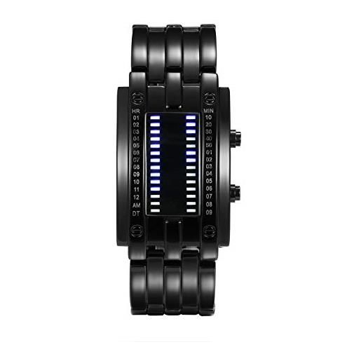Lancardo orologio doppia linea binario tempo visualizzazione data alla moda a led display rettangolare cassa cinturino in lega nero da uomo donna