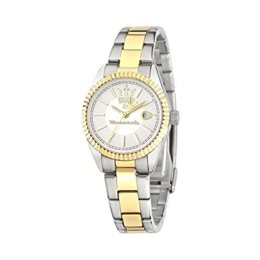 Maserati orologio da donna, collezione competizione, movimento al quarzo, tempo e data , in acciaio e pvd oro - r8853100505