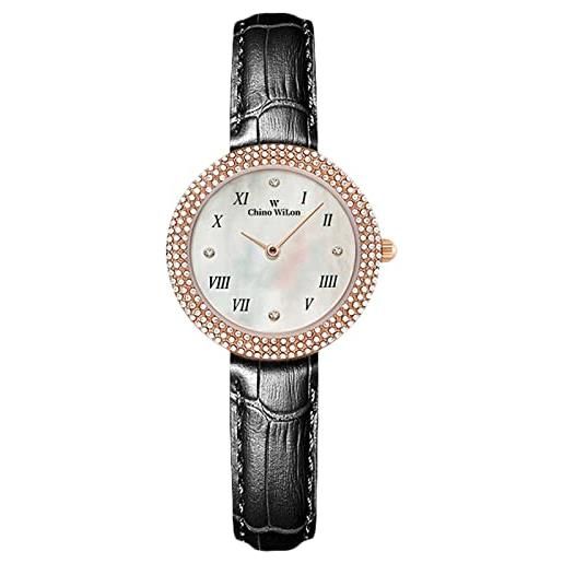 RORIOS orologio donna ultra sottile diamante orologio quarzo analogico orologi con cinturino in pelle impermeabile orologi da polso