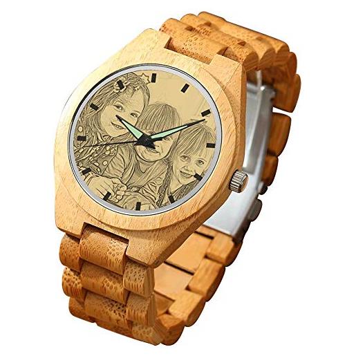 SOUFEEL orologi personalizzati con fotografico testo natural wood 45mm impermeabile regali per san valentino uomo e donna coppia
