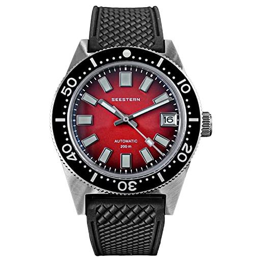 Seestern sugess se2021-d62s-rk - orologio sportivo da uomo, con lunetta in ceramica, 38 mm, v3 62mas lume datario 20 atm, rosso, 38mm, cinturino