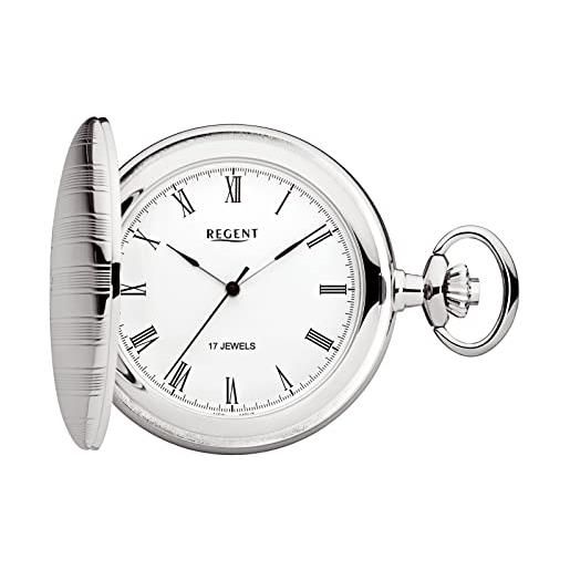 Regent orologio da tasca da uomo savonnette 47 mm meccanico a carica manuale numeri romani, p-718 - argento