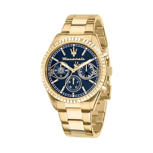 Maserati orologio uomo, collezione competizione, al quarzo, multifunzione, in acciaio, pvd oro - r8853100026