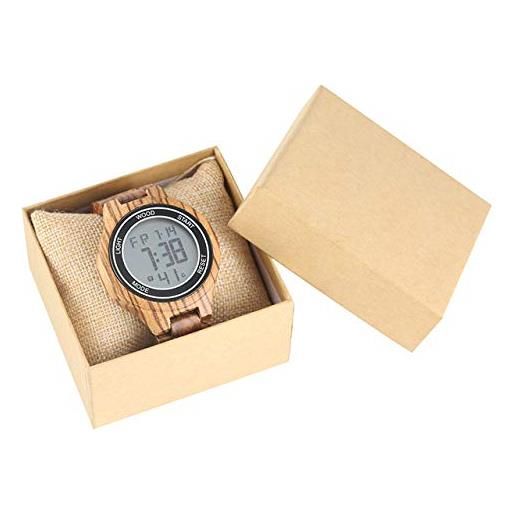 OIFMKC orologio in legno orologio da uomo in legno naturale marrone orologio digitale orologio da polso con bracciale in legno calendario completo display a led quadrante rotondo o