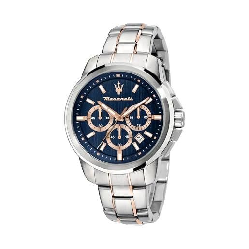 Maserati orologio da uomo, collezione successo, con movimento al quarzo e funzione cronografo, in acciaio e pvd oro rosa - r8873621008