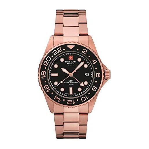 Swiss Alpine Military 7052 - orologio analogico al quarzo, gmt, da uomo, in acciaio inox, rosa/nero/nero - 1167sam. 