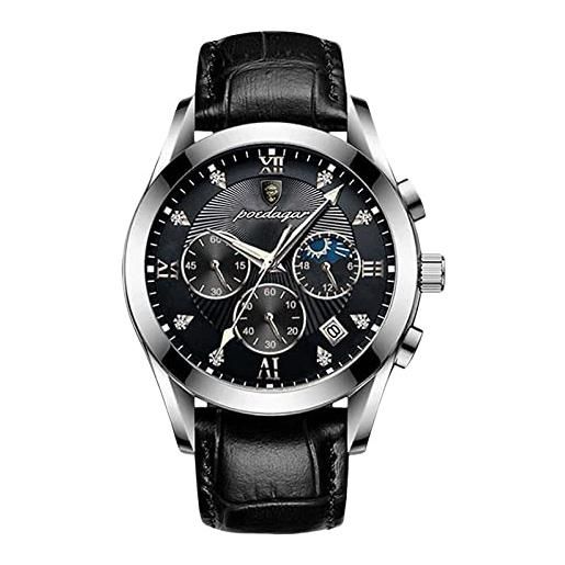 RORIOS orologio uomo orologio multifunzione al quarzo con cinturino in pelle cronografo orologio da polso impermeabile orologio per uomo