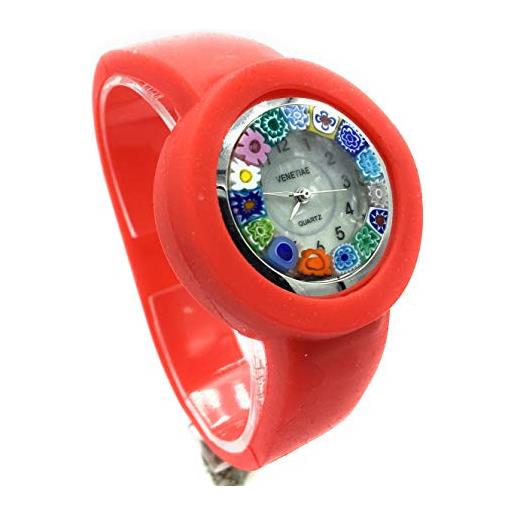 LE GEMME DI VENEZIA orologio donna murrina veneziana acciaio cinturino silicone watch in vetro di murano murrina (rosso)