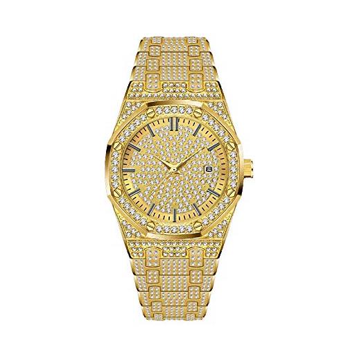 Grancey unisex adulto tutti gli orologi di diamanti rotonda in cristallo di lusso orologio bracciali hip hop vogue orologi cinturino oro 6