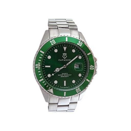 C CAVADINI advantage cv-463xqj - orologio da polso da uomo, analogico, al quarzo, con cinturino in acciaio inox, verde/argento, bracciale