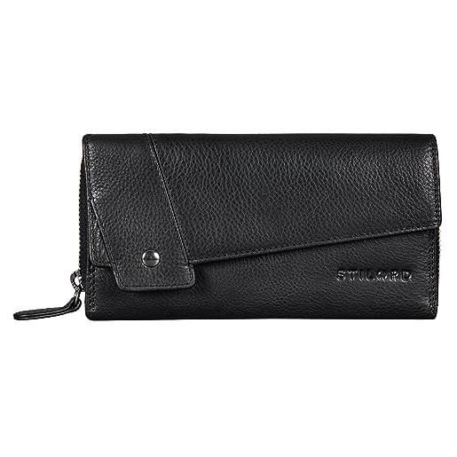 STILORD 'sophia' portafoglio in pelle donna con protezione rfid vintage grande con cerniera formato orizzontale, colore: nero