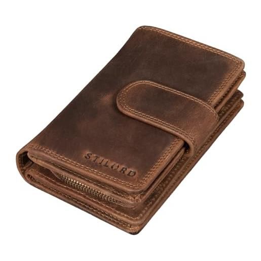 STILORD 'tilda' portafoglio cuoio donna vintage rfid wallet large portamonete per carte de credito borsellino porta-carte con cerniera in in vera pelle, colore: marrone medio