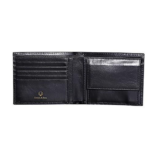Cronus & Rhea - portafoglio con portamonete realizzato in pelle esclusiva (plutus) - fermasoldi - con scatola regalo - uomini (nero)