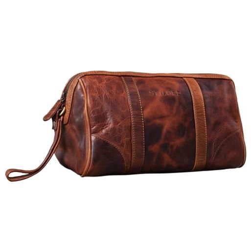 STILORD 'charles' beauty case da viaggio in pelle vintage portatrucco uomo borsa da toilette bagno in cuoio, colore: kara - cognac